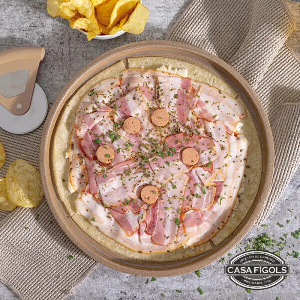Pizza de frankfurt i bacó
